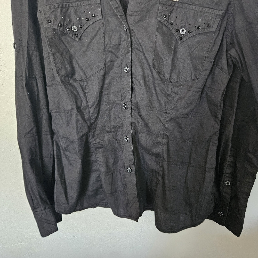 Affliction Black Premium Women's XL Long Sleeve Button Up Shirt Cross Embroidery - Picture 4 of 8